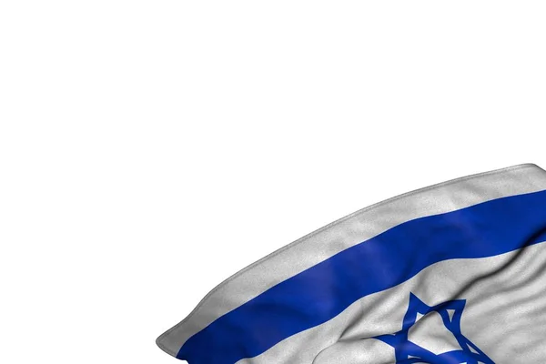 漂亮的以色列国旗与大折躺在右下角隔离在白色 - 任何场合标志3D插图 — 图库照片