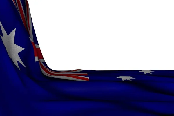 Wonderful isolated mockup of Australia flag hanging in corner on white with free space for text - any holiday flag 3d illustration — Stock Photo, Image