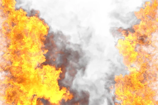Mystischer Feuerrahmen isoliert auf weißem Hintergrund - Feuerlinien von den Seiten links und rechts, oben und unten sind leer - Feuer 3D Illustration — Stockfoto