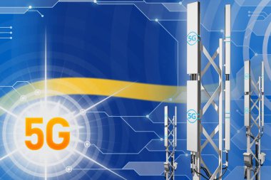 Nauru 5g endüstriyel illüstrasyon, bayrak ile yüksek teknoloji arka plan üzerinde büyük hücresel ağ direği veya kule - 3d İllüstrasyon