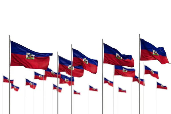 Beaux drapeaux isolés Haïti placés en rangée avec un focus sélectif et de l'espace pour le contenu - toute occasion drapeau illustration 3D — Photo