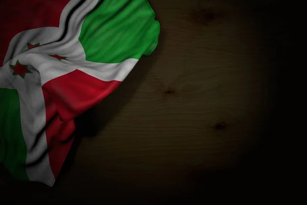 Aranyos sötét illusztrációja Burundi zászló nagy redők a sötét fa szabad hely a szöveg-minden ünnep zászló 3D illusztráció — Stock Fotó