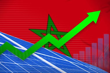 Fas güneş enerjisi enerjisi yükselen grafik, ok kadar - yenilenebilir doğal enerji endüstriyel illüstrasyon. 3d İllüstrasyon