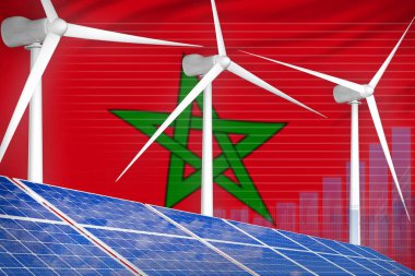 Fas güneş ve rüzgar enerjisi dijital grafik kavramı - yeşil doğal enerji endüstriyel illüstrasyon. 3d İllüstrasyon