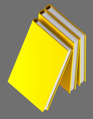 3 turuncu kapalı kitap sevimli çok ayrıntılı yığın, bilgi sembolü gri arka plan izole - nesnenin 3d illüstrasyon