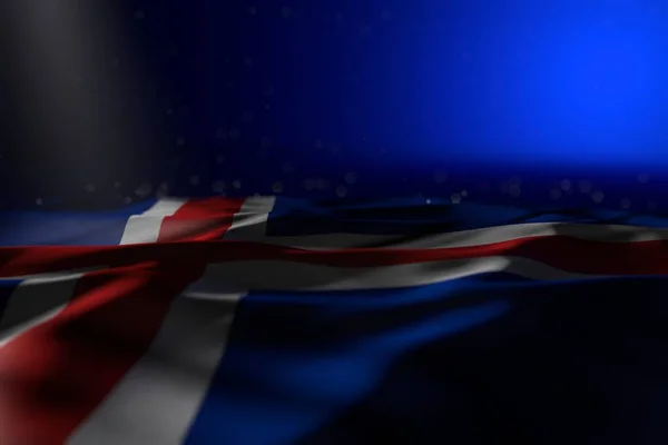 Bonito foto escura da bandeira da Islândia deitado no fundo azul com bokeh e lugar vazio para o seu texto - qualquer bandeira de férias ilustração 3d — Fotografia de Stock