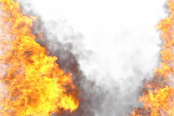 白い背景に隔離された燃える神秘的な火のフレームの火の3Dイラスト - 上下が空で、左右の側面から火のライン — ストック写真