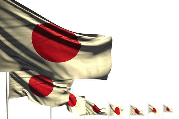 Cute Japonii na białym tle flagi umieszczone przekątnej, ilustracja z selektywnej ostrości i miejsce dla tekstu-wszelkie święto flaga 3D ilustracji — Zdjęcie stockowe