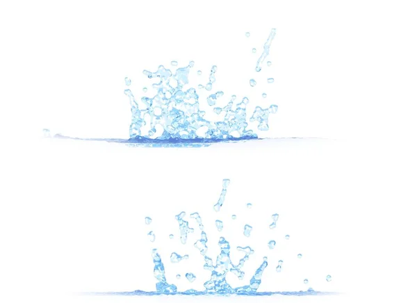 3D illustration of 2 side views of cool water splash - mockup isolated on white, creative still — Stock Photo, Image