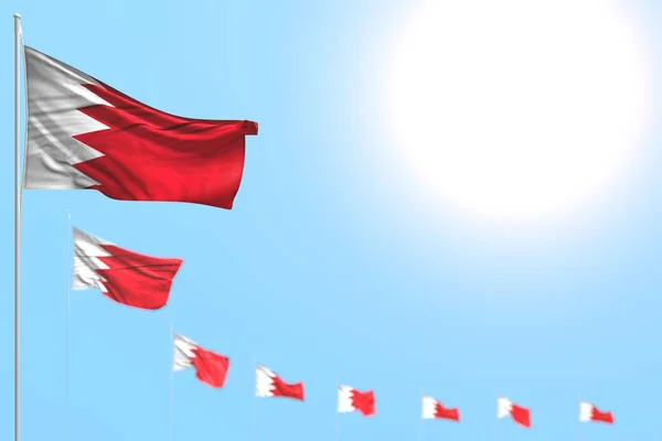 Beaux nombreux drapeaux de Bahreïn placés en diagonale avec une mise au point douce et un espace vide pour votre contenu - toute illustration 3d drapeau de vacances — Photo