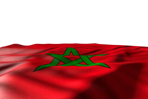 Ωραίο Ματόν εικόνα της σημαίας του Μαρόκου που βρίσκεται με την προβολή προοπτικής απομονωθεί σε λευκό με χώρο για το κείμενο-οποιαδήποτε σημαία διακοπών 3D εικόνα — Φωτογραφία Αρχείου