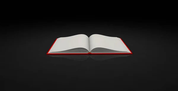 Belo livro vermelho de alta resolução amplo aberto, conceito de conhecimento isolado em fundo preto - objeto de ilustração 3d — Fotografia de Stock