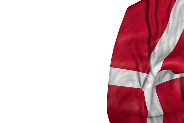 Bonita bandera de Dinamarca con grandes pliegues acostado plano en el lado izquierdo aislado en blanco - cualquier celebración bandera 3d ilustración —  Fotos de Stock