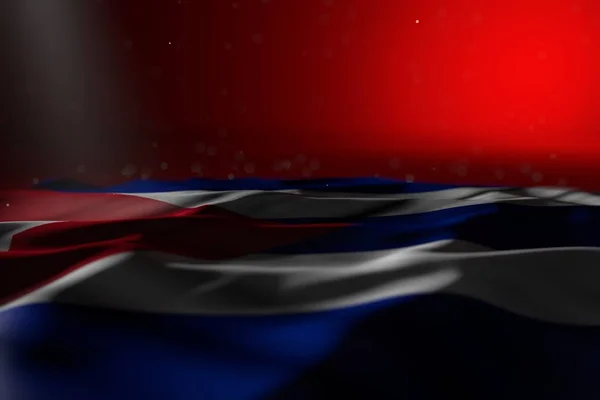 Ładny ciemny obraz flagi Kuba leżał na czerwonym tle z miękkim ostrości i wolnego miejsca na tekst-wszelkie święto flaga 3D ilustracji — Zdjęcie stockowe