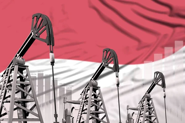 Industrielle Illustration von Ölquellen - Konzept der Monaco-Ölindustrie auf Fahnenhintergrund. 3D-Illustration — Stockfoto
