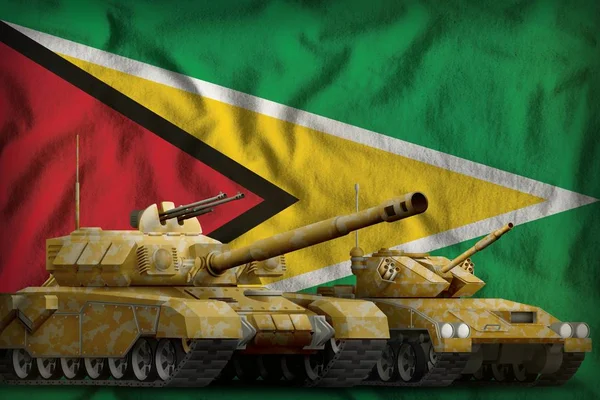 Guyana tank forces concept on the national flag background. 3d Illustration — Stock Photo, Image