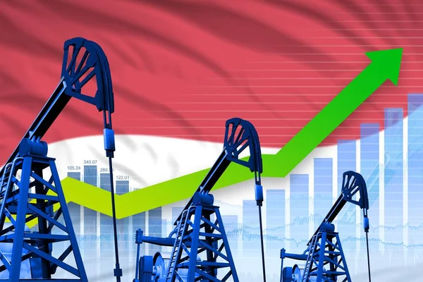 Wachsende Grafik auf dem Hintergrund der Monaco-Flagge - industrielle Illustration der Monaco-Ölindustrie oder des Marktkonzepts. 3D-Illustration — Stockfoto