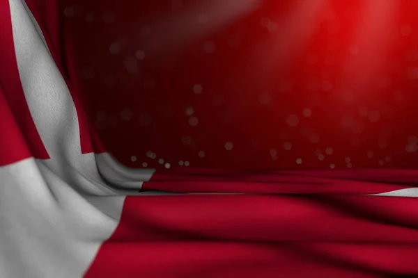 Cute dark photo of Denmark flag lying in corner on red background with soft focus and free space for your content - any occasion flag 3d illustration — Stok fotoğraf