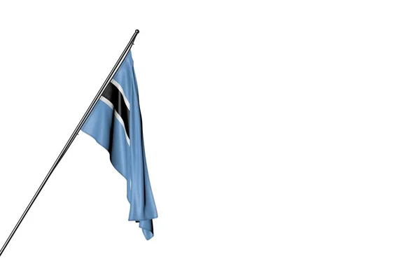 Hübsche Botswana-Fahne, die an einer diagonalen Stange hängt, isoliert auf weiß - jede Urlaubsfahne 3d Illustration — Stockfoto