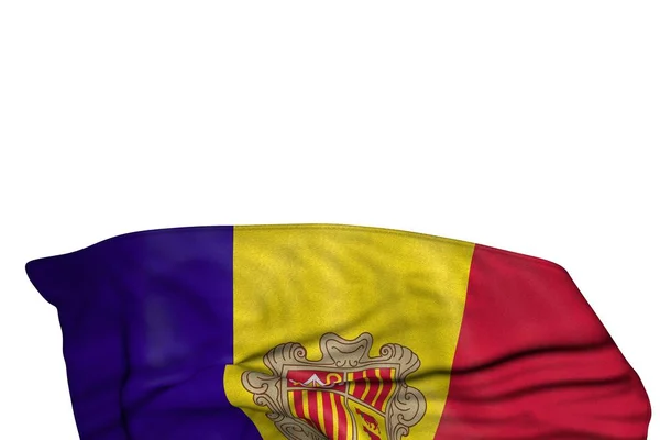 Nádherná vlajka Andorry s velkými záhyby leží v dolní části izolovaně na bílé-kterékoli slavnosti vlajka 3D ilustrace — Stock fotografie
