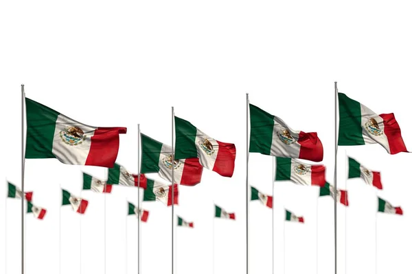 Maravilhoso México bandeiras isoladas colocadas em linha com foco suave e lugar para o seu conteúdo - qualquer bandeira de férias ilustração 3d — Fotografia de Stock