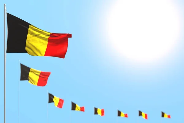 Beau beaucoup de drapeaux de Belgique placés en diagonale avec une mise au point douce et un espace libre pour le contenu - tout drapeau de célébration illustration 3D — Photo