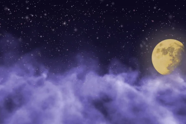 Mystischer Nebel mit Mond mit Schneeflocken Design abstrakten Hintergrund für Dekorationszwecke — Stockfoto