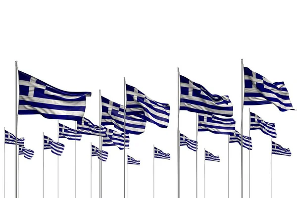 Lindo muchas banderas de Grecia en una fila aislada en blanco con espacio vacío para su texto - cualquier bandera de vacaciones 3d ilustración — Foto de Stock