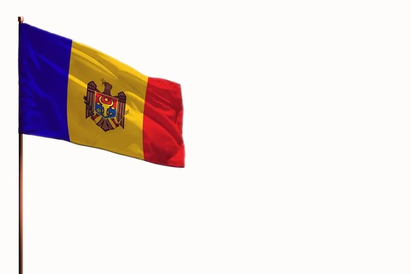 Fluttering Moldova isolated flag on white background, mockup with the space for your content. — Stock Photo, Image