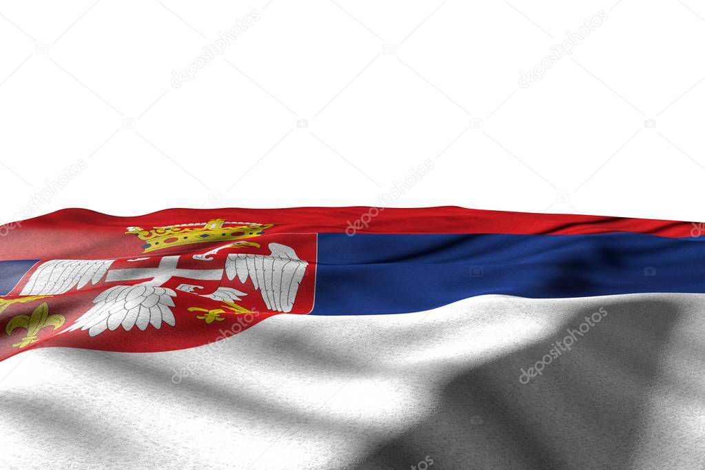 cute mockup picture of Serbia flag lying flat with perspective view isolated on white with space for your text - any celebration flag 3d illustration