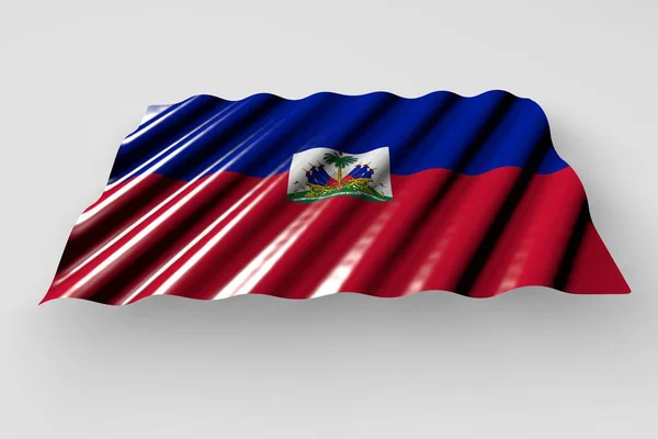 Ωραία λαμπερή σημαία της Αϊτής με μεγάλες πτυχώσεις ξαπλωμένοι απομονωμένη σε γκρι-οποιαδήποτε σημαία γιορτή 3D εικόνα — Φωτογραφία Αρχείου