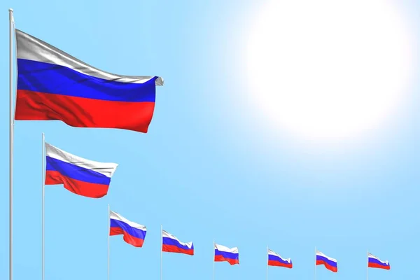 Merveilleux de nombreux drapeaux de la Russie placés en diagonale sur le ciel bleu avec place pour votre texte - toute occasion drapeau illustration 3D — Photo