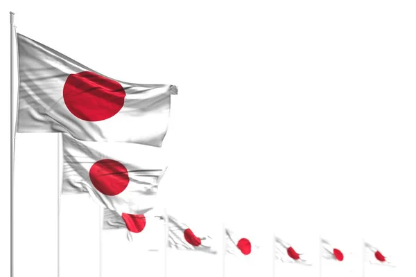 Mignon Japon drapeaux isolés placés en diagonale, image avec mise au point sélective et place pour votre texte - toute illustration 3d drapeau de fête — Photo