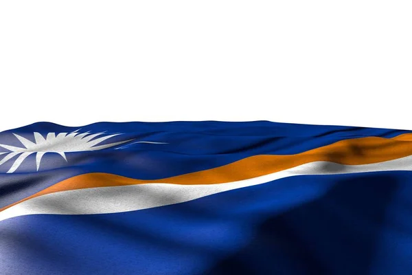Αρκετά Ματόν εικόνα της σημαίας των Νήσων Μάρσαλ που βρίσκεται με την προβολή προοπτικής απομονώνεται σε λευκό με χώρο για το περιεχόμενο-οποιαδήποτε περίσταση σημαία 3D εικόνα — Φωτογραφία Αρχείου