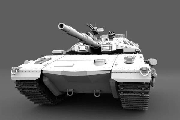 Wojskowa ilustracja 3D szczegółowego białego czołgu z fikcyjnym designie, koncepcja honoru wyizolowana na szarym tle — Zdjęcie stockowe