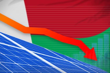 Madagaskar güneş enerjisi gücü düşürme grafik, ok aşağı - alternatif doğal enerji endüstriyel illüstrasyon. 3d İllüstrasyon