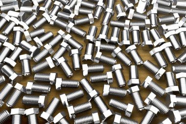 ahşap masa üzerinde vidalar - sevimli endüstriyel 3d illüstrasyon, tasarım için görüntü kullanarak 