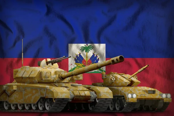 Haiti tank erők fogalmát a nemzeti zászló háttérben. 3D illusztráció — Stock Fotó