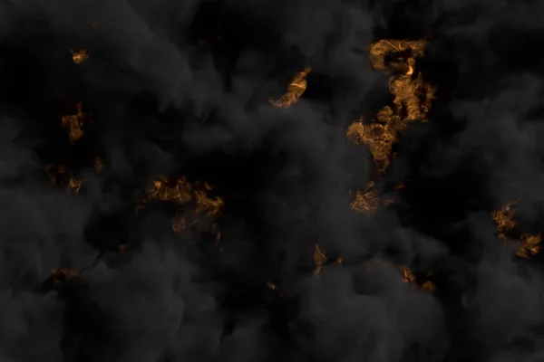 Api di latar belakang dan awan asap gelap di atas perapian menyala - ilustrasi 3D api — Stok Foto