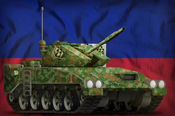 Lichte tank APC met zomer camouflage op de Haïti nationale vlag achtergrond. 3D-illustratie — Stockfoto