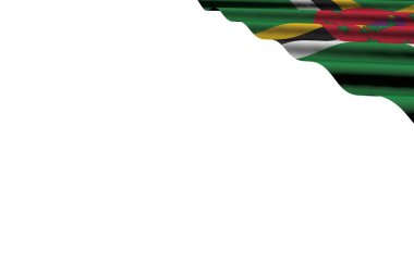 beyaz izole sağ üst köşesinde düz yalan büyük kıvrımlar ile Dominika güzel parlak bayrak - herhangi bir vesileyle bayrak 3d illüstrasyon