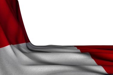 içeriğiniz için boş alan ile beyaz köşede asılı Peru bayrağı güzel izole mockup - herhangi bir vesileyle bayrak 3d illüstrasyon