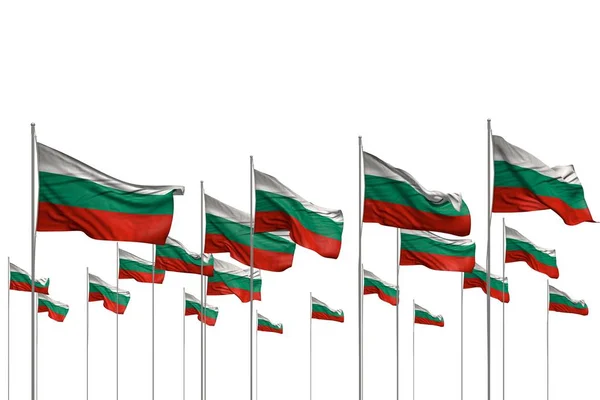 Cute många Bulgarien flaggor i en rad isolerade på vitt med ledigt utrymme för innehåll-alla firande flagga 3D-illustration — Stockfoto