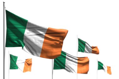 İrlanda güzel beş bayraklar dalga beyaz izole - seçici odak ile fotoğraf - herhangi bir bayram bayrağı 3d illüstrasyon