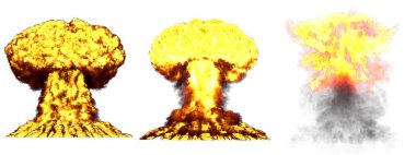 3d patlama illüstrasyon - 3 büyük çok detaylı farklı aşamaları duman ve yangın beyaz izole ile süper bomba mantar bulut patlama