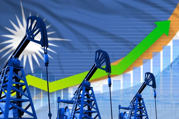 Gráfico crescente sobre fundo bandeira Ilhas Marshall - ilustração industrial da indústria petrolífera Ilhas Marshall ou conceito de mercado. Ilustração 3D — Fotografia de Stock