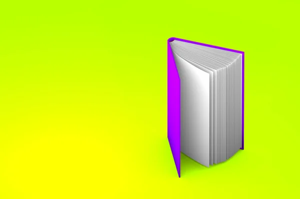 Simple detailed purple half open book, knowledge day concept isolated on green - object 3d illustration — Stock Photo, Image