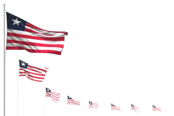 Bonito Liberia banderas aisladas colocadas diagonal, imagen con enfoque suave y espacio para su contenido - cualquier ocasión bandera 3d ilustración — Foto de Stock