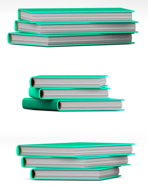 オブジェクト3Dイラスト - 3緑の閉じた本の非常に高解像度の山、白い背景に隔離された大学の概念 — ストック写真