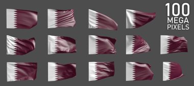 Gri arka planda izole Katar bayrağı birçok farklı gerçekçi render - nesnenin 3d illüstrasyon